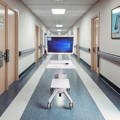 Mobile Medical Workstation Adjustable Height Rolling Cart with Computer Trolley for Hospital Use